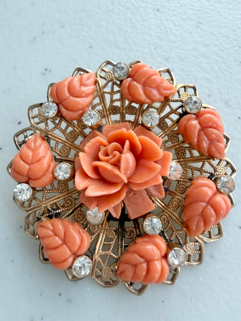 Vintage 1940-60 Faux Coral Brooch
